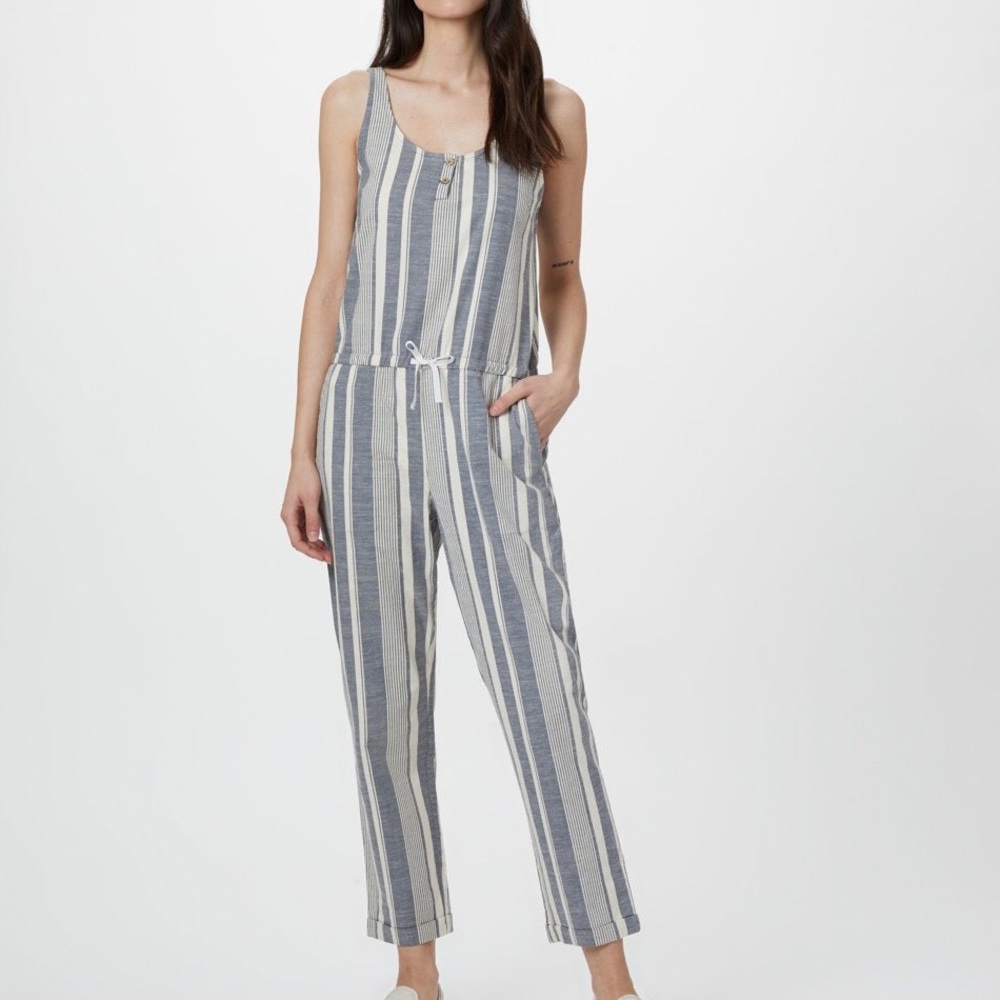 TenTree Stripe Jericho Sleeveless Jumpsuit Blue Cream Women’s Size Small
